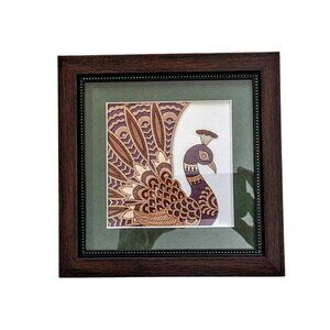 Hand Made Framed Peacock 3D Wood Painting 8" Excellent